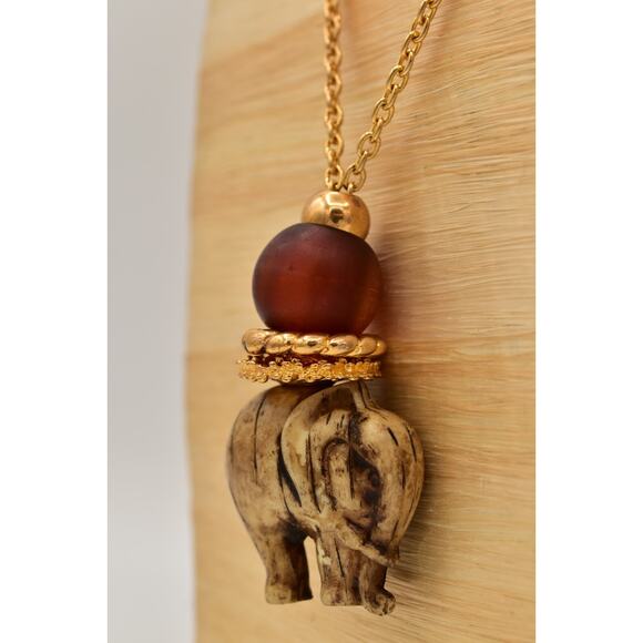 Vintage Resin Elephant Pendant Lucite Amber Gold Tone Chain Chunky 1980s Bin2 - Picture 10 of 11